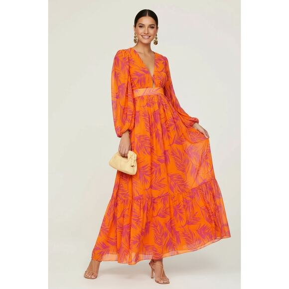 Toccin x RTR Women's Preloved Palm Print Maxi Dress in Orange floral  Size 8 - Picture 2 of 5